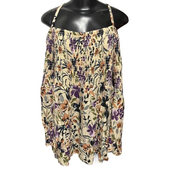 3X Torrid Smocked Cold Shoulder Floral Womens Top Shirt Challis - Picture 2 of 12